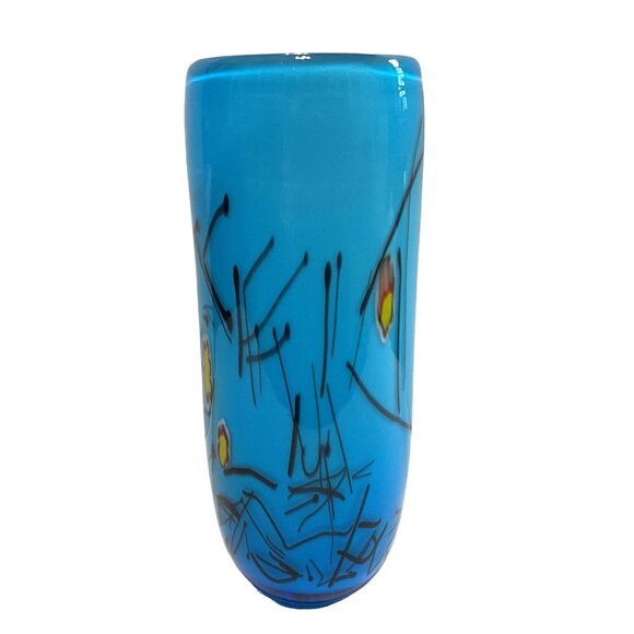 Art Glass Millefiori Blue Vase Cased Glass Hand Blown Polished Bottom 9" Tall No - Picture 1 of 6